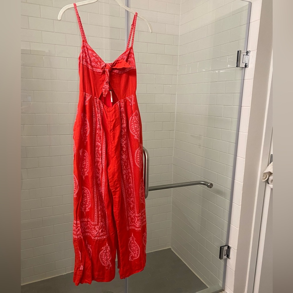 Free People Red & Pink Wide Leg Jumpsuit